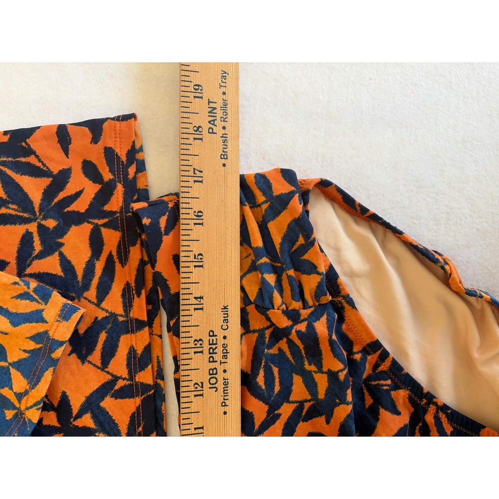 Garnet Hill Womens Orange Navy Leaf Rash Guard (L) Bottoms sz 14 Modest swimwear - Picture 4 of 7